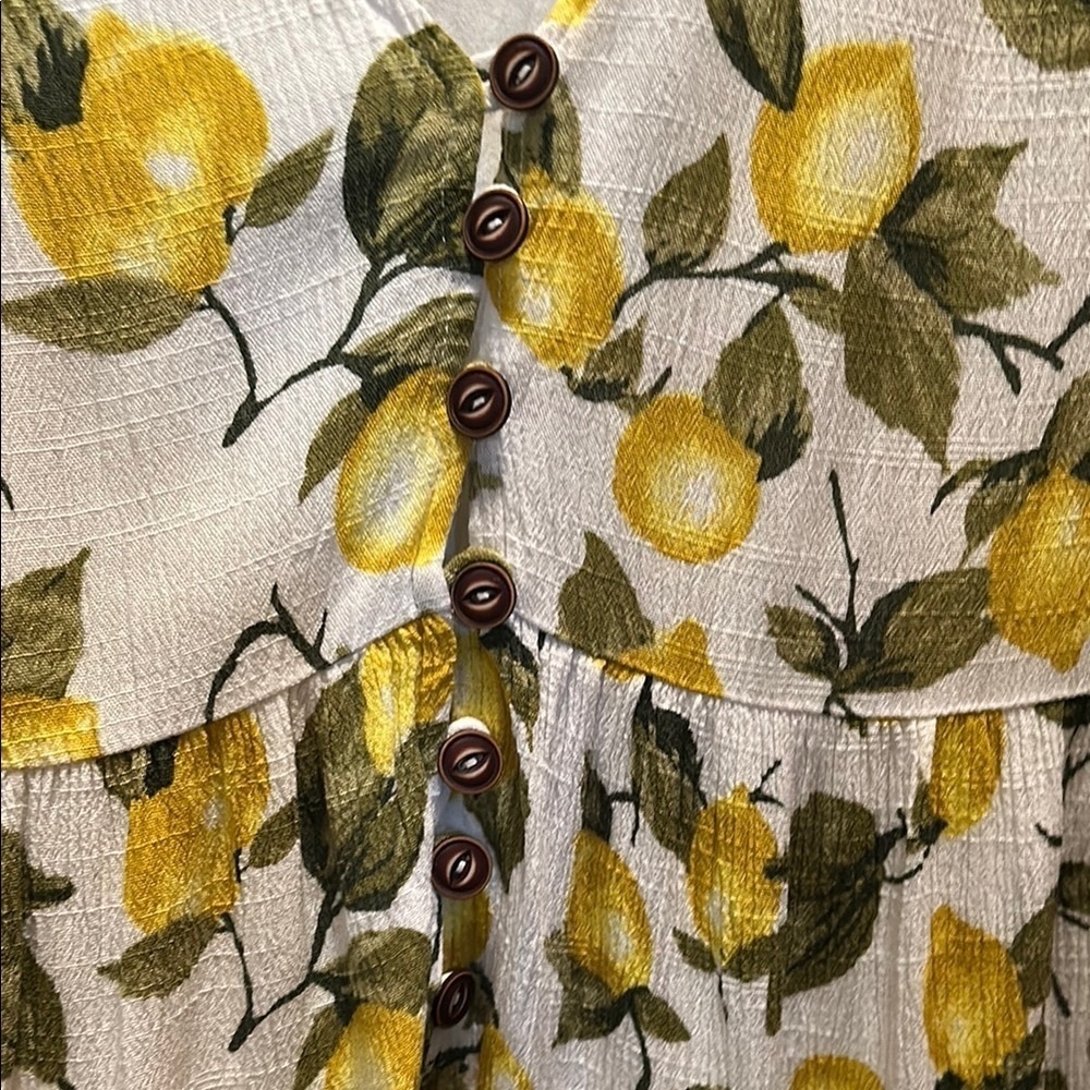 Lemon Print V-Neck Mini Dress - Picture 2 of 4